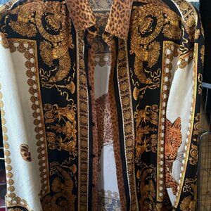 VERSACE Signature Wild Leopard print Barocco silk shirt EU40 L